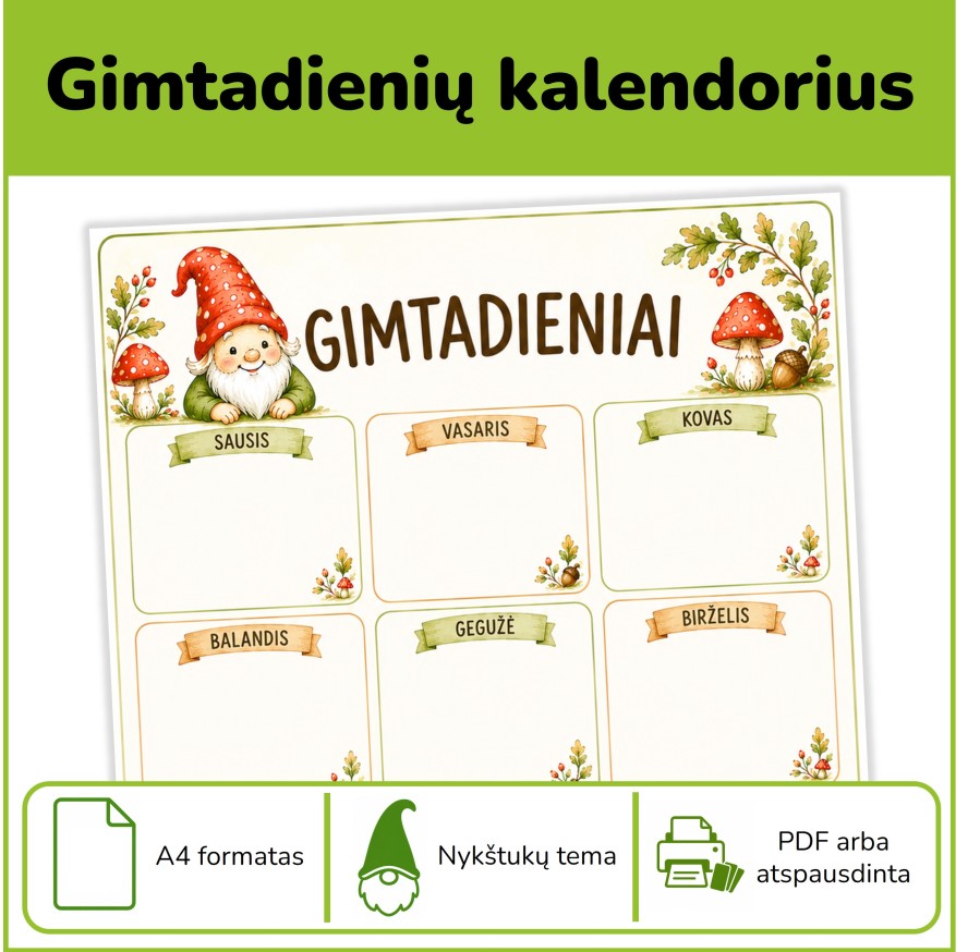 Gimtadienių kalendorius | Nykštukų tema (Nr. P177)